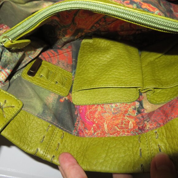 Carlos Falchi Green Leather Double Handle Satchel - Picture 7 of 14